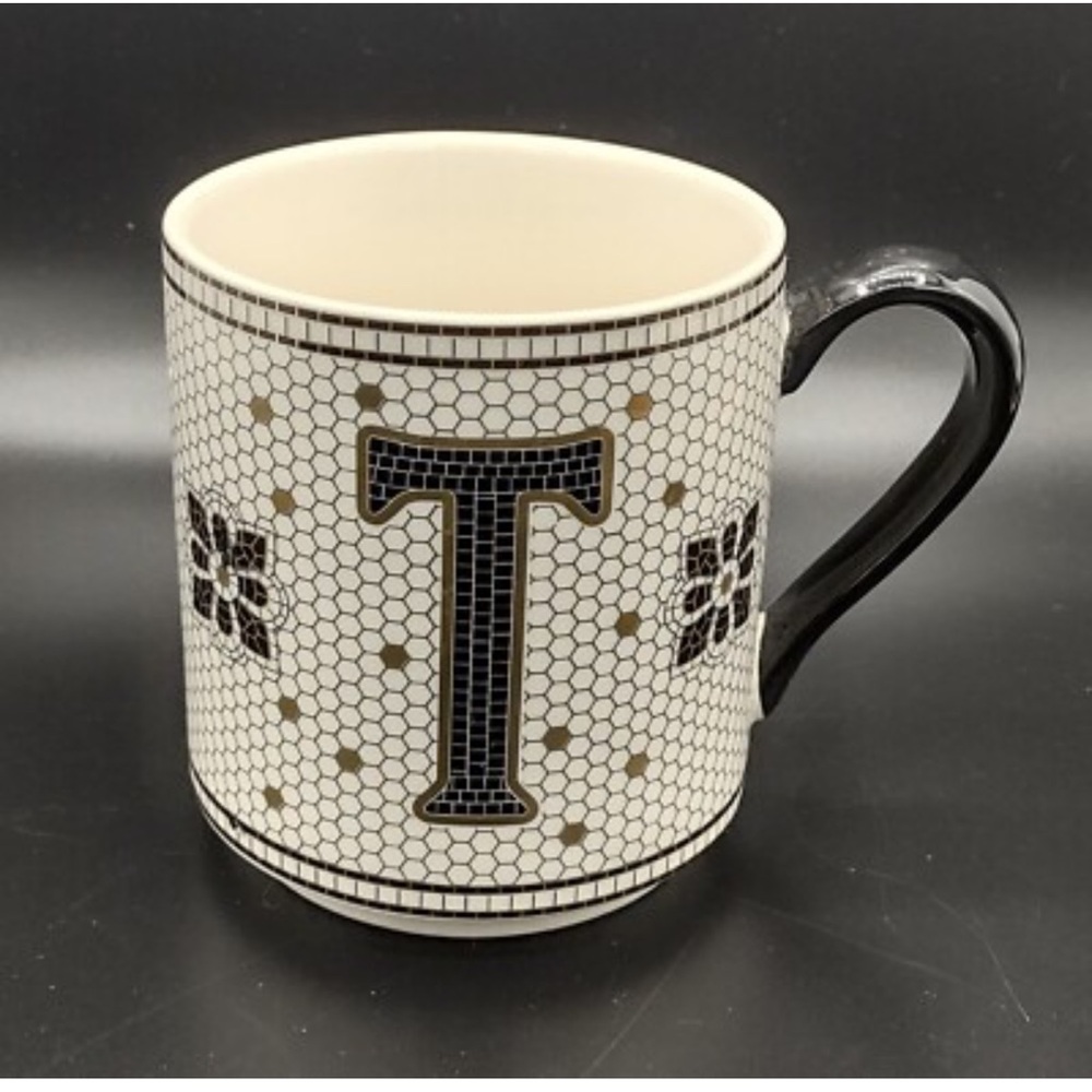 Anthropologie Bistro Tile Stoneware Mug Monogram Letter T